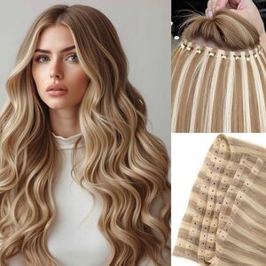 Platinum Highlight Golden Blonde Remy Human Hair Seamless Micro Ring Extensions